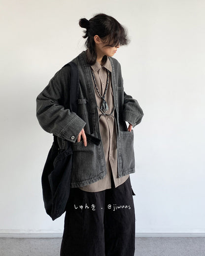 Chinese Retro Modified Cardigan Robe Denim Jacket – Loose Unisex Spring