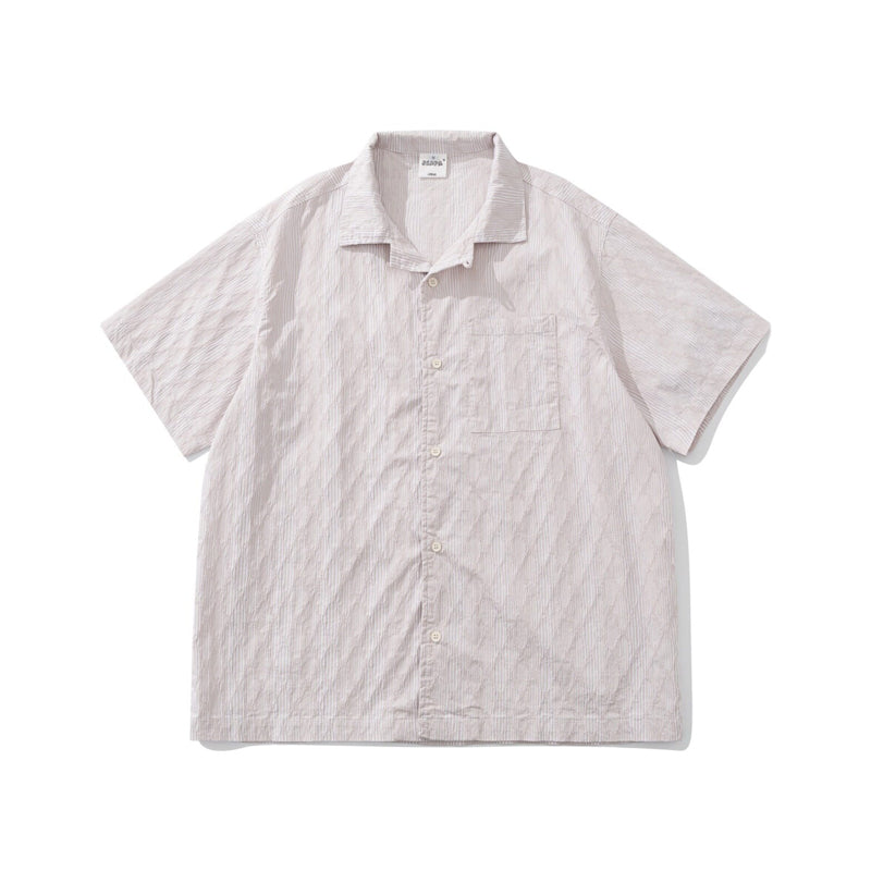 Diamond Texture Striped Short Sleeve Shirt – Loose Unisex Casual Summer