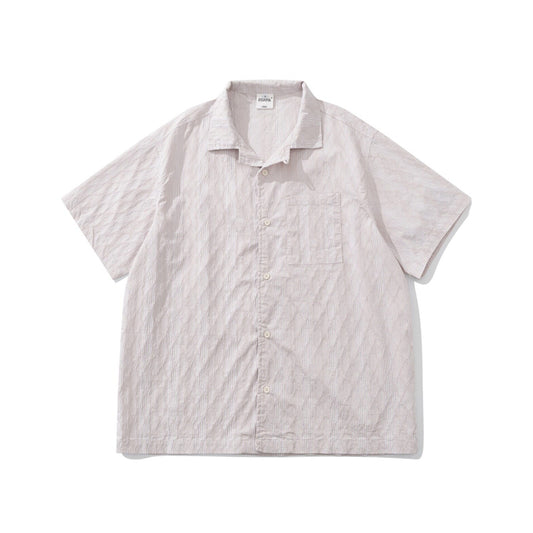 Diamond Texture Striped Short Sleeve Shirt – Loose Unisex Casual Summer – Japanese vintage | yamalin clothes | Yamalinclothes