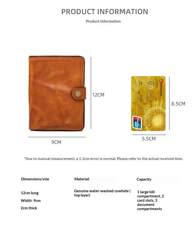 Vegetable Tanned Leather Bifold Wallet – Handmade Retro Card Holder – Japanese vintage | yamalin clothes | Yamalinclothes