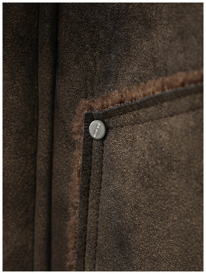 Faux Leather Jacket – Aged Finish & Fleece Collar