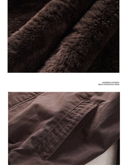 Faux Fur-Lined Jacket – Stand Collar & Gathered Hem | Yamalin clothes | Vintage workwear outfit for men