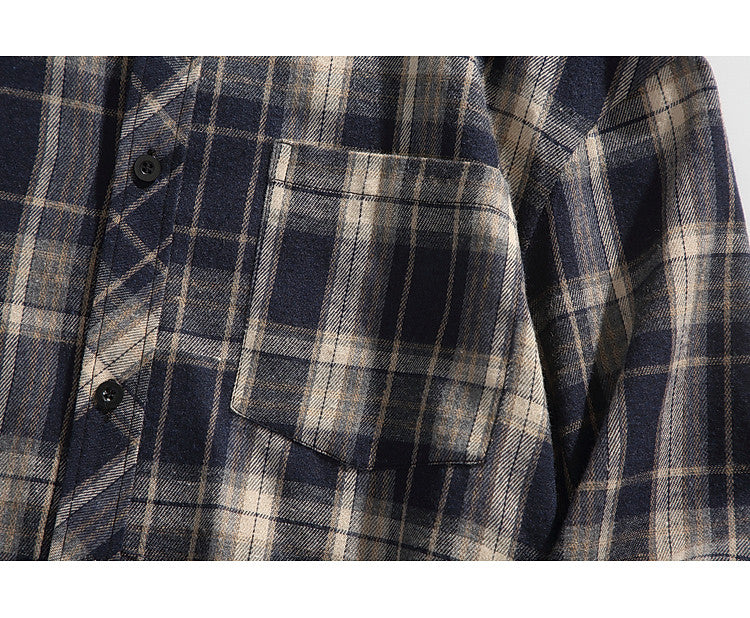 Retro American Check Long Sleeve Shirt – Loose Unisex Casual Overshirt
