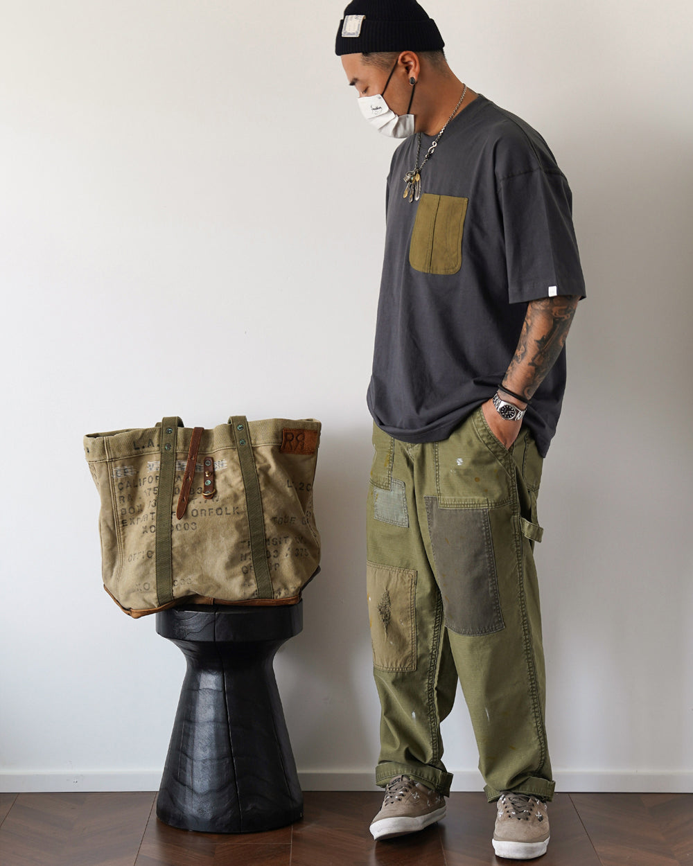Japanese Workwear Military Pocket Tee – Unisex Loose Short Sleeve T-Shirt