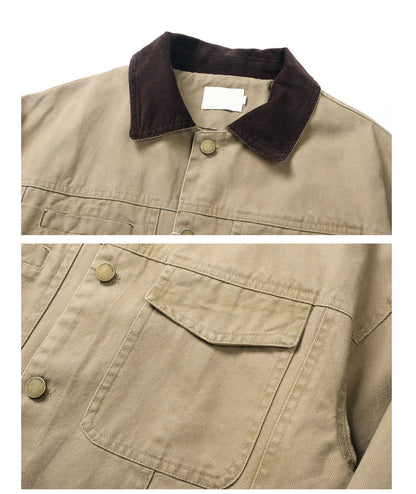{{ American Vintage Detroit Cargo Jacket – Washed Canvas Contrast Lapel Loose Fit for Men – Japanese vintage | yamalin clothes | Yamalinclothes }}