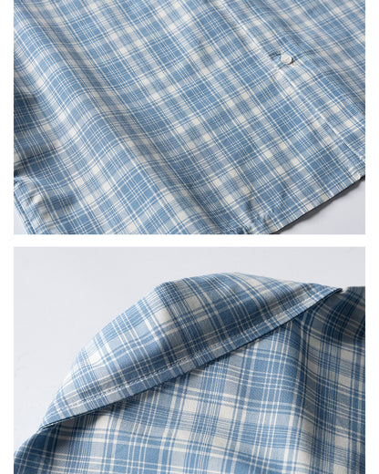 Retro Plaid Double Pocket Cotton Short Sleeve Shirt – Loose Unisex Workwear Casual