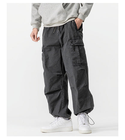 Heavyweight Washed Cargo Pants – Loose Straight Leg Men's Workwear Trousers