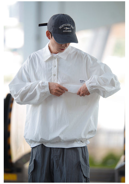 Japanese Retro Drop Shoulder Polo Long Sleeve Shirt – Loose Unisex Casual Top – Japanese vintage | yamalin clothes | Yamalinclothes