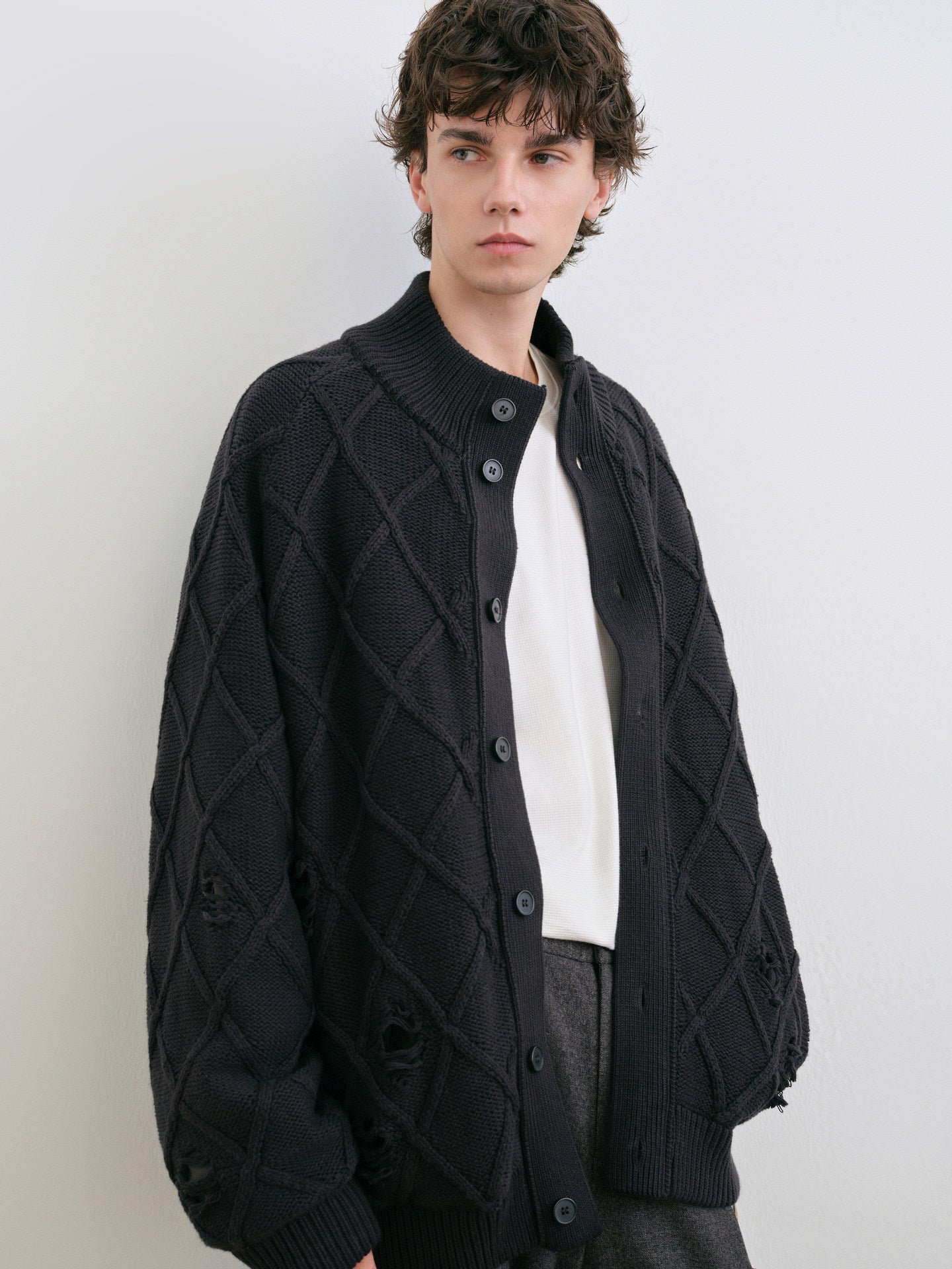 Diamond Jacquard Knit Down Jacket – Men's Oversized Sweater Puffer Coat
