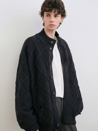 Diamond Jacquard Knit Down Jacket – Men's Oversized Sweater Puffer Coat