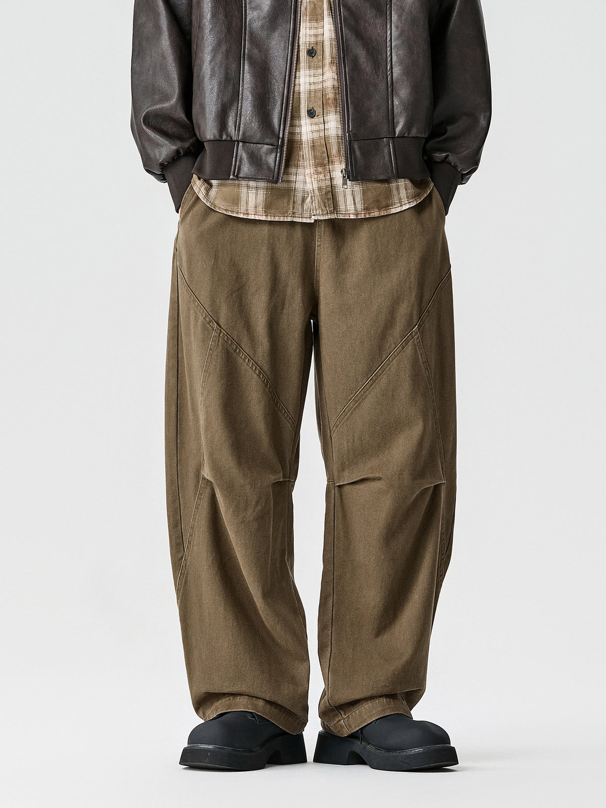 Curved-Leg Pants – Washed Finish & Panel Seams | Yamalinclothes