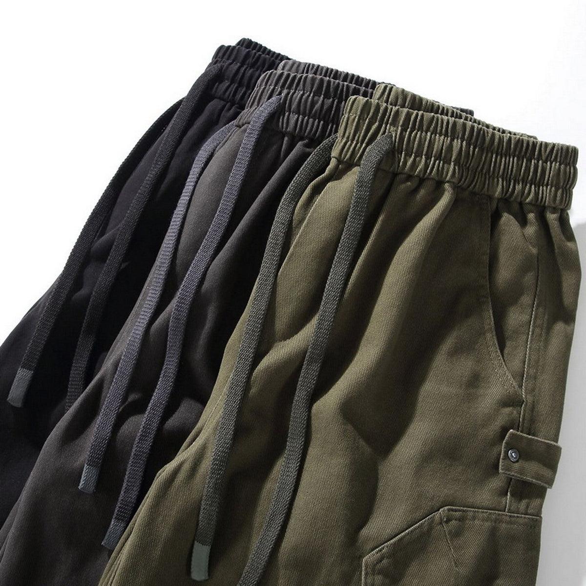 Cotton Cargo Pants – Washed Twill & Drawstring Waist