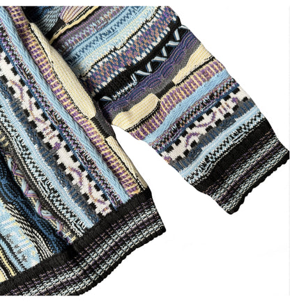 Vertical Stripe Patchwork Jacquard Crew Neck Sweater – Loose Unisex