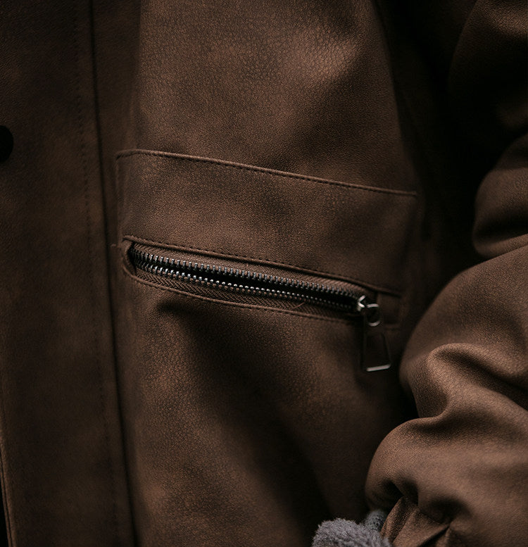 Embroidered Stand Collar Leather Jacket – American Retro Thickened Windproof Unisex – Coats Jackets | japanese streetwear | vintage workwear | unisex | Yamalinclothes