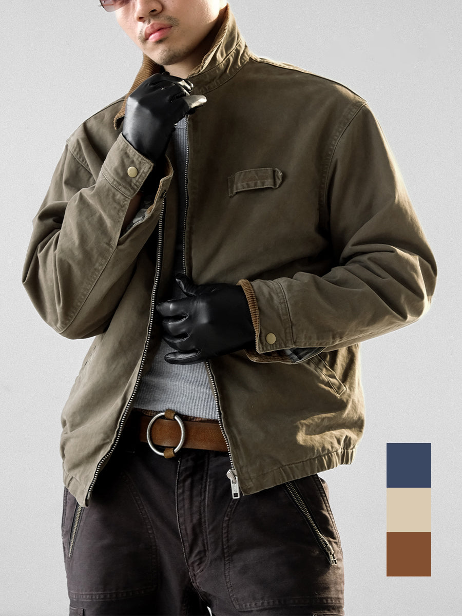 Washed Cotton Jacket – Contrast Corduroy Collar | Yamalinclothes