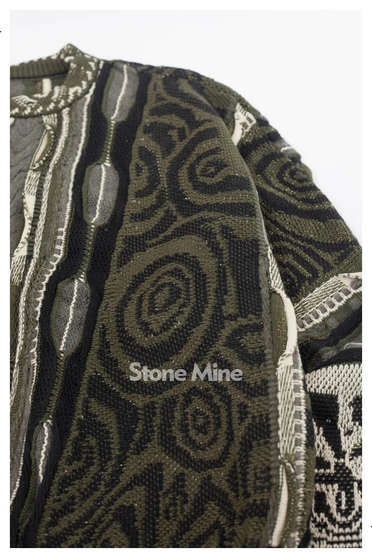 Japanese retro dark green maze knitted sweater pullover thickened