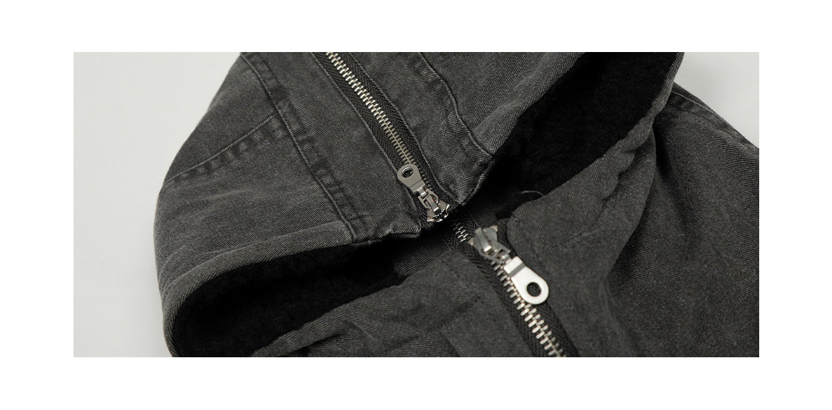 Polar Fleece Hooded Denim Cargo Jacket – Thickened Oversized Unisex