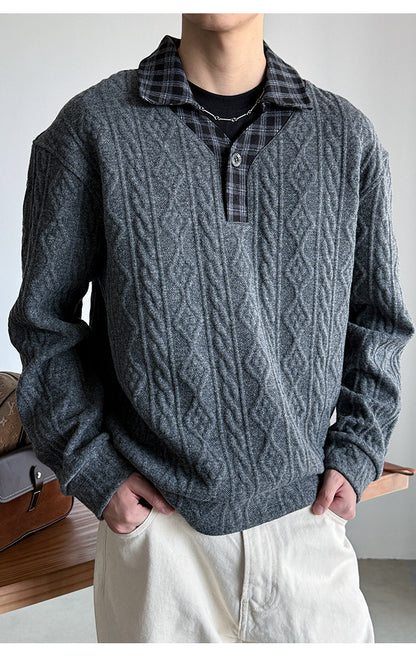 Wool Blend Patchwork Twisted Polo Collar Knit Jacket – Japanese Vintage Unisex – Sweater pullover | japanese streetwear | vintage workwear | unisex | Yamalinclothes