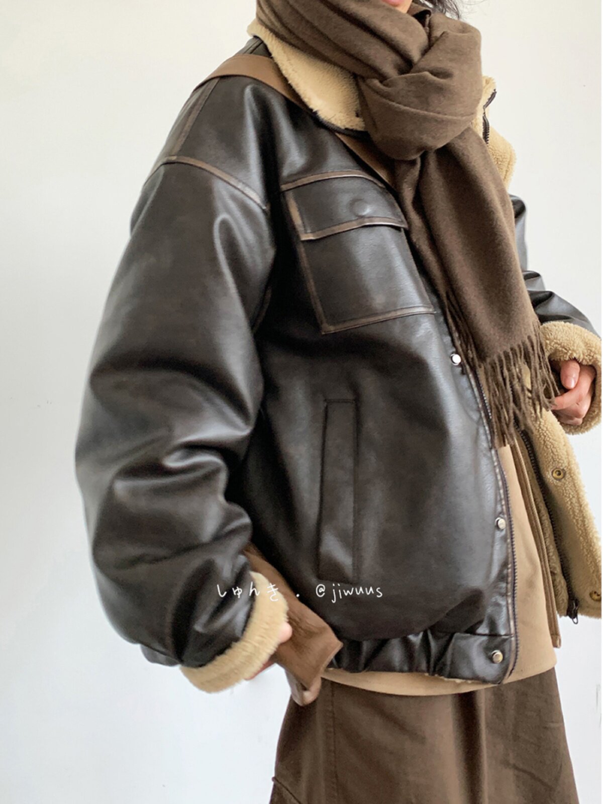 Lamb Fur Leather Jacket – Japanese Vintage Oversized Unisex