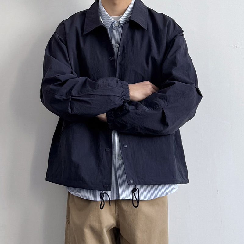 Japanese Retro Lapel Coach Cargo Jacket – Loose Fit Solid Color Men’s Spring Autumn – Japanese vintage | yamalin clothes | Yamalinclothes