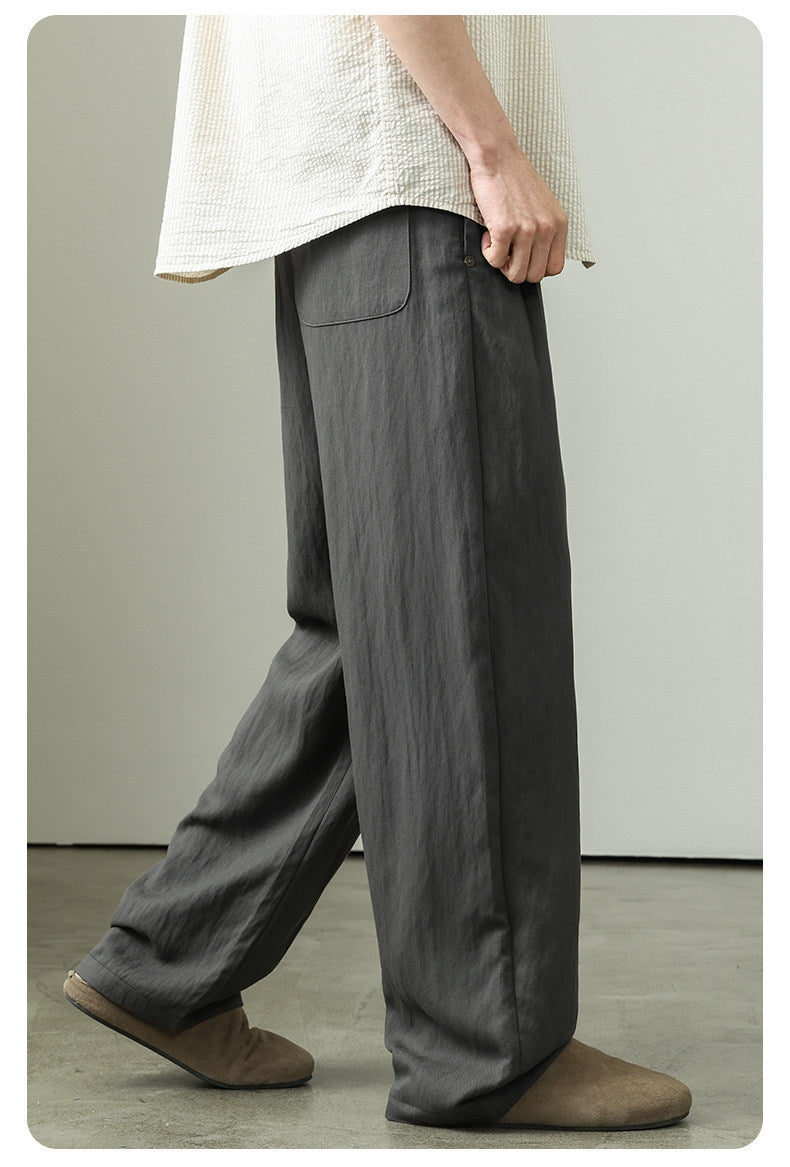 Draped Lyocell Wide Leg Pants – Loose Straight Tencel Linen Summer Ice Silk Slacks for Men – Japanese vintage | yamalin clothes | Yamalinclothes