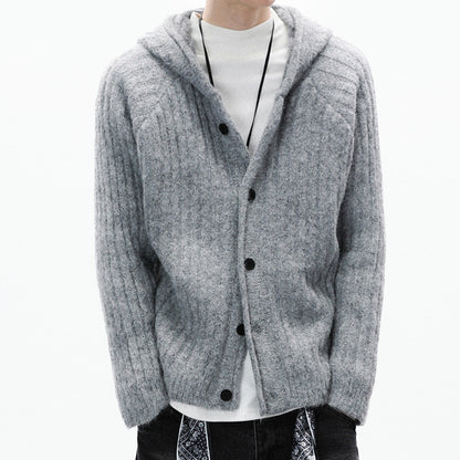 American Vintage Striped Hoodie Cardigan – Chunky Knit Men – Japanese vintage | yamalin clothes | Yamalinclothes