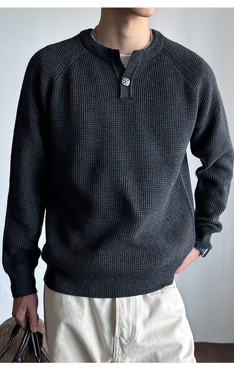 590G Anti-Pilling Henry Collar Button Knit Sweater – Japanese Loose Unisex – Sweater pullover | japanese streetwear | vintage workwear | unisex | Yamalinclothes