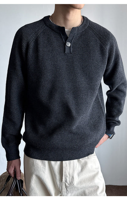 590G Anti-Pilling Henry Collar Button Knit Sweater – Japanese Loose Unisex – Sweater pullover | japanese streetwear | vintage workwear | unisex | Yamalinclothes