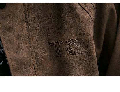 Letter Embroidery Stand-Collar Moto Jacket – American Retro Oversized Unisex