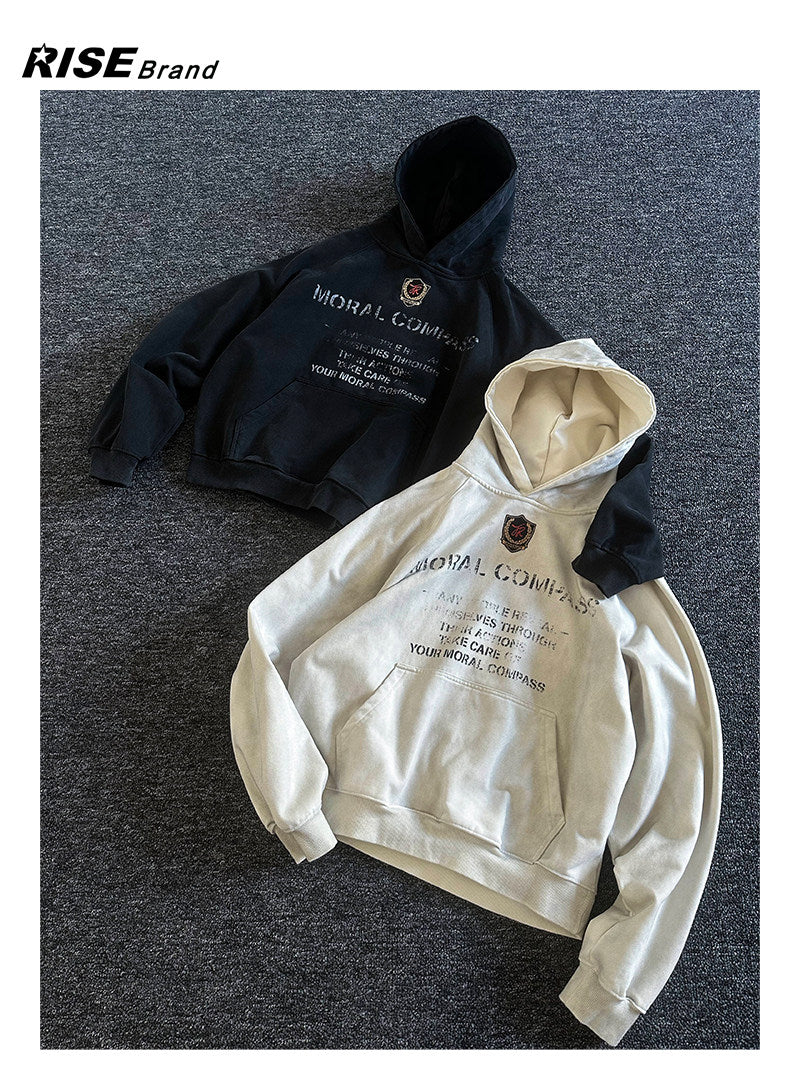 Heavyweight Washed Letter Print Hoodie – Vintage Loose Unisex