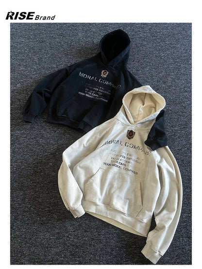 Heavyweight Washed Letter Print Hoodie – Vintage Loose Unisex