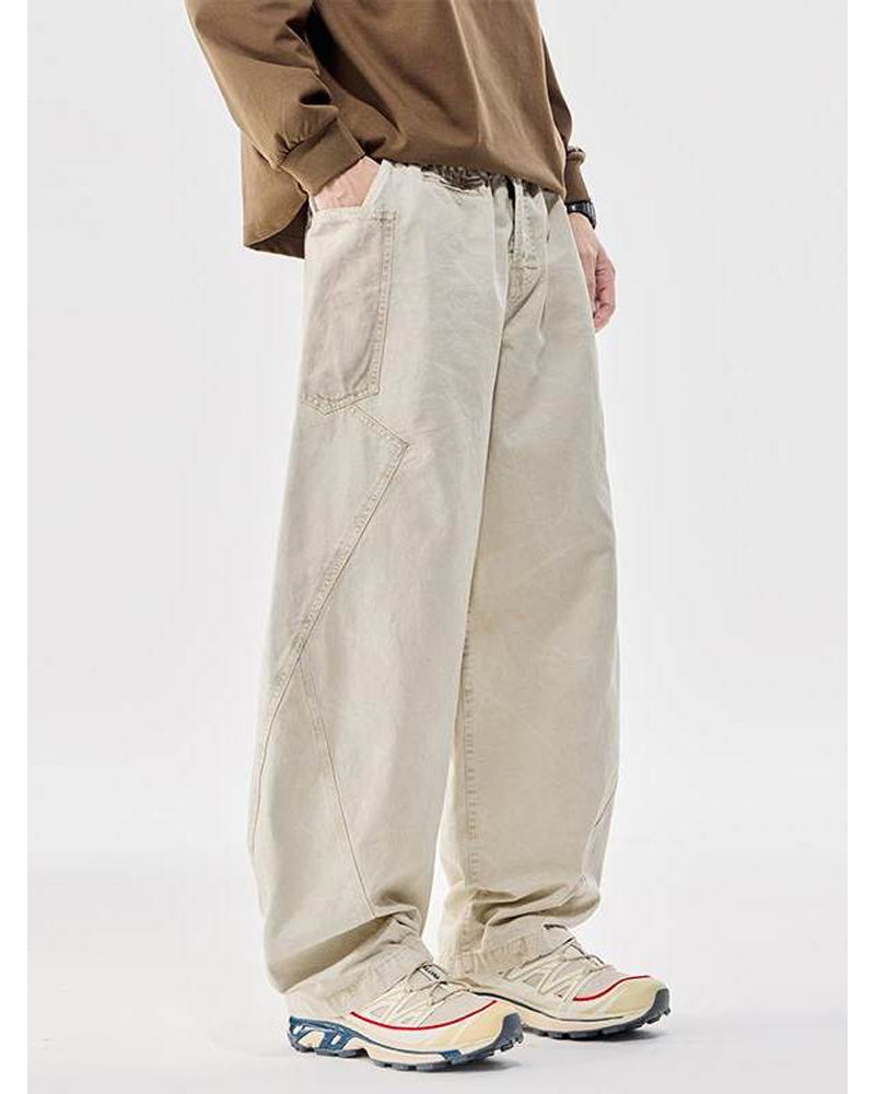 Washed Vintage Loose Tapered Pants – Men's Heavyweight Casual Trousers