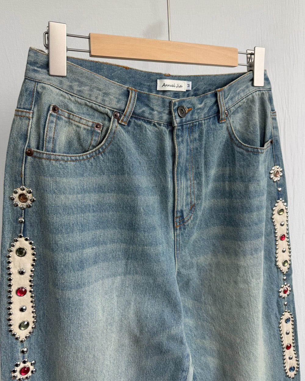 Washed Heavy Duty Jeweled Denim Jeans – Flared & Straight Leg 100% Cotton Streetwear – Japanese vintage | yamalin clothes | Yamalinclothes