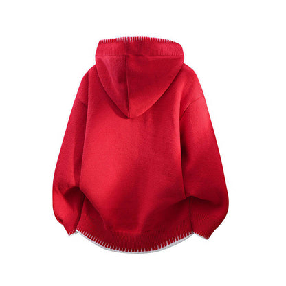 Color-Block Hooded Knit Jacket – Loose Button-Up Men – Japanese vintage | yamalin clothes | Yamalinclothes