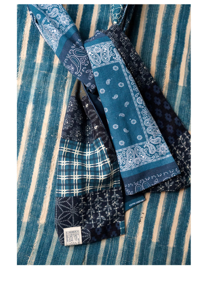 Japanese Paisley Patchwork Scarf – Cotton Linen Double-Layer Wrap
