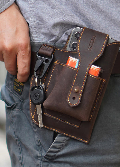 Crazy Horse Leather Phone Waist Bag – Retro Men's Belt Bag