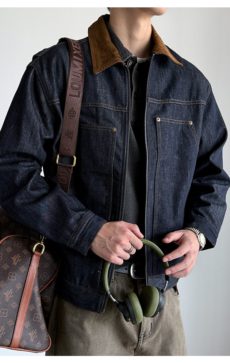Denim Jacket – Corduroy Collar & Zip Front | Yamalinclothes
