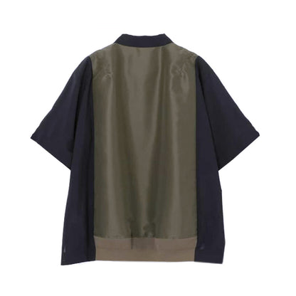 Japanese Workwear Patchwork Collar Short Sleeve Shirt – Loose Unisex Casual