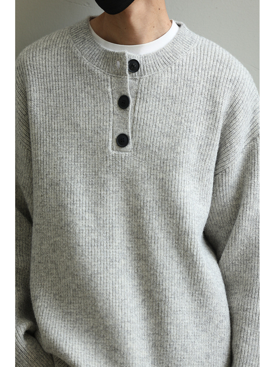 Retro Henley Knit Sweater – Lazy Style Crew Neck Men – Japanese vintage | yamalin clothes | Yamalinclothes