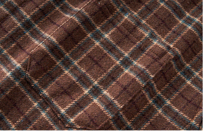 Brushed Plaid Long Sleeve Shirt Jacket – Vintage Loose Unisex Casual