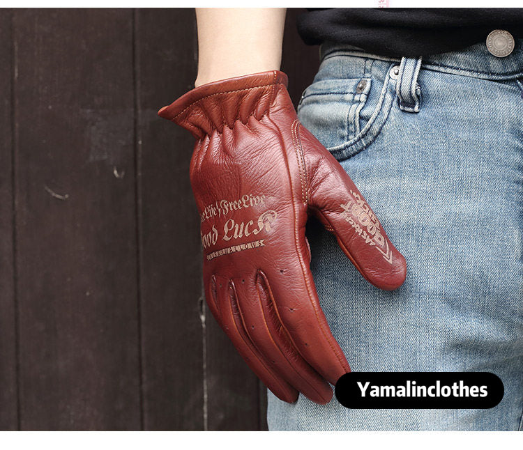 Retro Top-Grain Cowhide Motorcycle Riding Gloves – Unisex Touchscreen