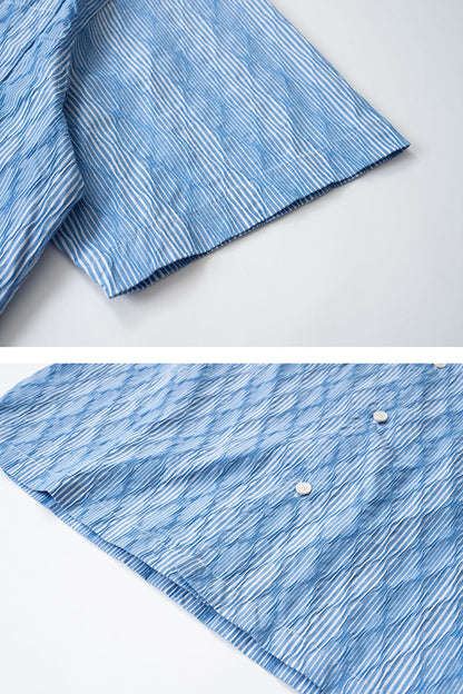 Diamond Texture Striped Short Sleeve Shirt - Loose Casual Versatile Summer Shirt for Men