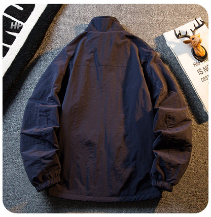 Fleece Thickened Reversible Stand Collar Jacket – Warm Unisex Autumn Winter