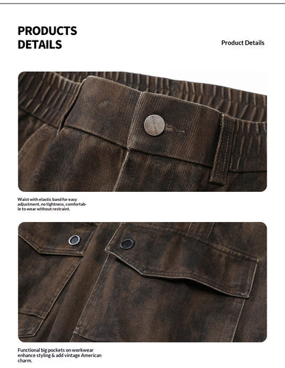 design sense worn cargo pants men's American retro dirtyfit loose casual wide-leg long pants | Japanese vintage | yamalin clothes | Yamalinclothes