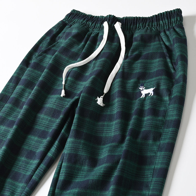 Japanese style retro plaid casual pants, spring/summer thin plaid straight leg tapered harem pants/sports pants – Japanese vintage | yamalin clothes | Yamalinclothes