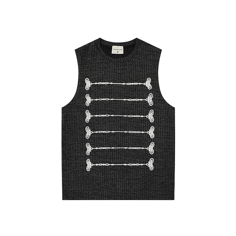 Knot Embroidered Sleeveless Vest – Loose Oversized Japanese Streetwear Top – Japanese vintage | yamalin clothes | Yamalinclothes