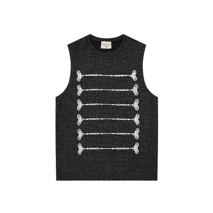 Knot Embroidered Sleeveless Vest – Loose Oversized Japanese Streetwear Top – Japanese vintage | yamalin clothes | Yamalinclothes