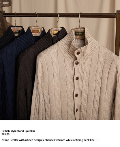 Twist Knit Collar Jacket – Old Money Wool Blend Men