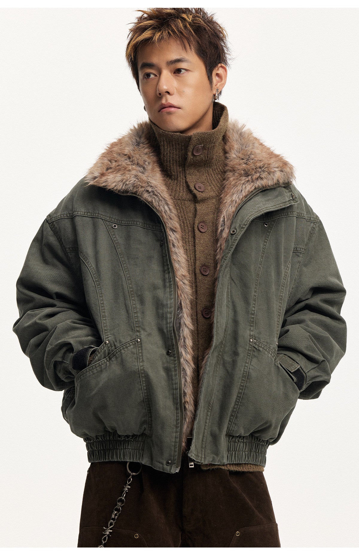 Frost Ice Texture Leather Jacket – Loose Heavyweight Winter Unisex