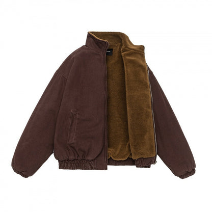 Sherpa-Lined Jacket – Stand Collar & Relaxed Fit | Yamalinclothes